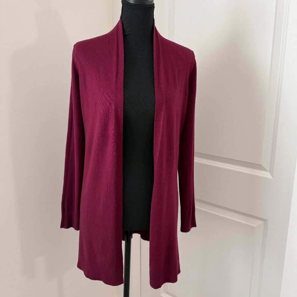 Cyrus Burgundy Open-Front Long Cardigan Sweater Size S
